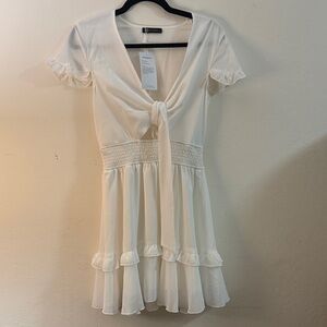 Chic White Mini Dress with Tie-Front